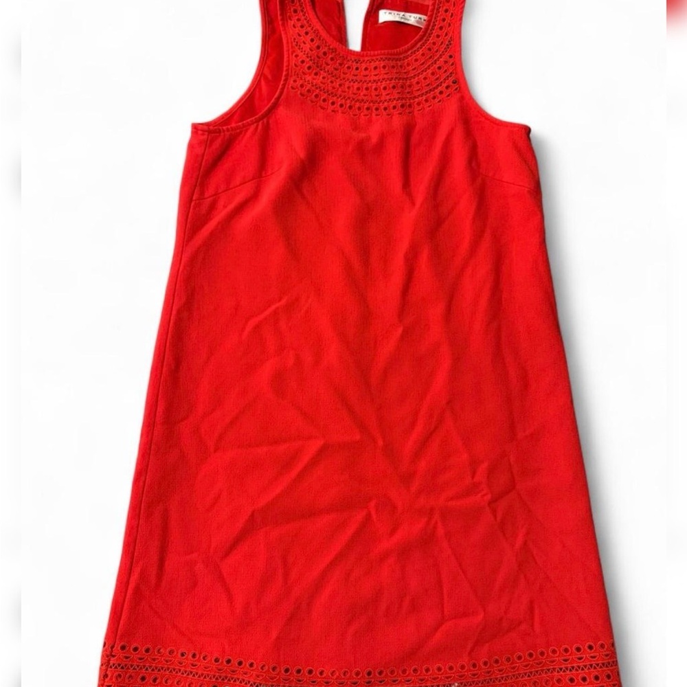 Trina Turk Red Lucia Mini Shift Dress with Lasercut Details - Picture 4 of 7